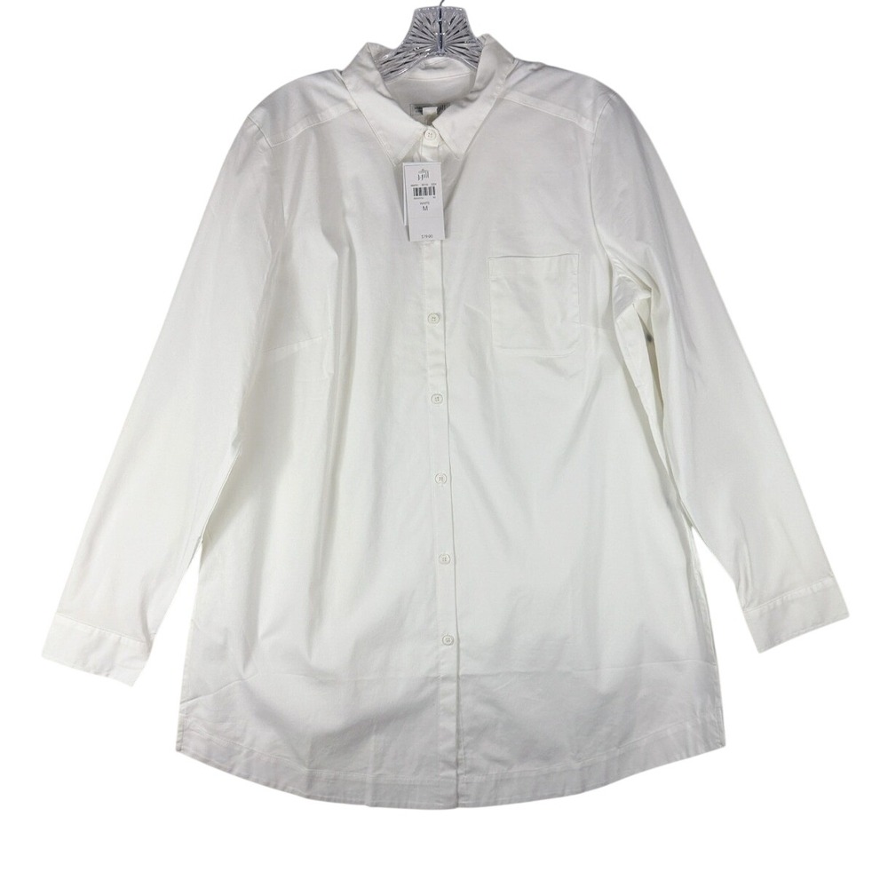 J. Jill White Shirt Collection Button Down Tunic Womens M White Stretch NWT